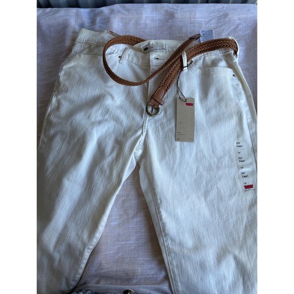 Levi's 515 Capri Jeans Womens Size 14 Off White Denim Pants with Belt New - Picture 1 of 8